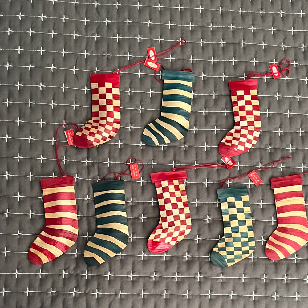 Red and Green Checkered Christmas Stocking Ornaments New